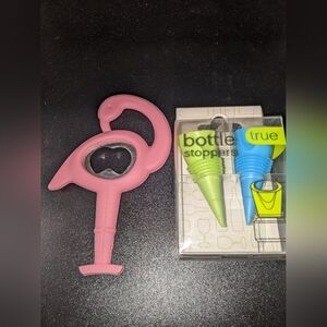 Flamingo bottle opener & Wine stoppers. Set of two